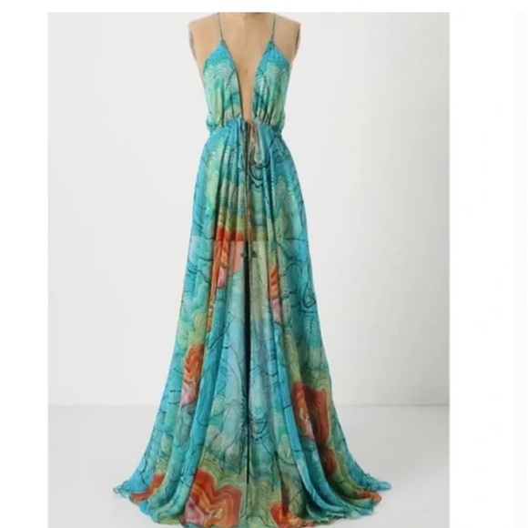 Mara Hoffman Dresses & Skirts - ISO Turquoise Floral Plunge Maxi Dress